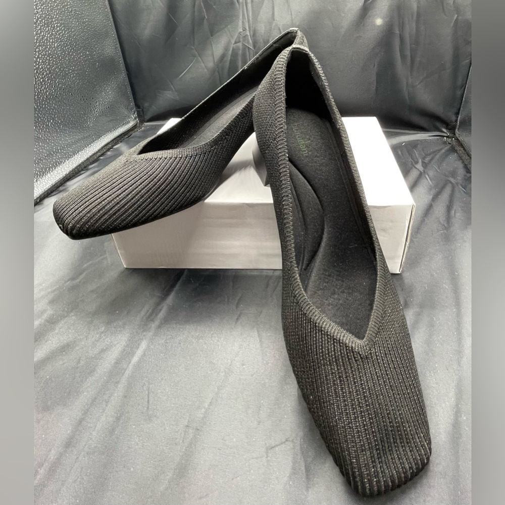 BURUDANI Women's Black Chunky Knitted Pumps, Size 9.5